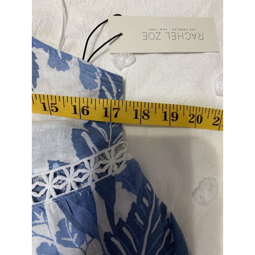 Rachael Zoe Linen Blend Dress Medium Blue Floral Print Tiered Midi Resort Beachy - Picture 4 of 9
